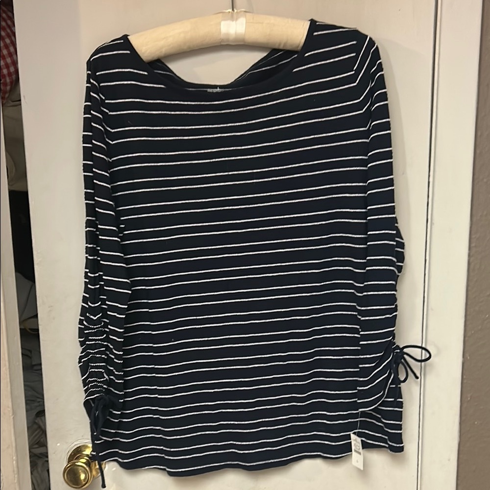 Talbots Navy and White Striped Blouse